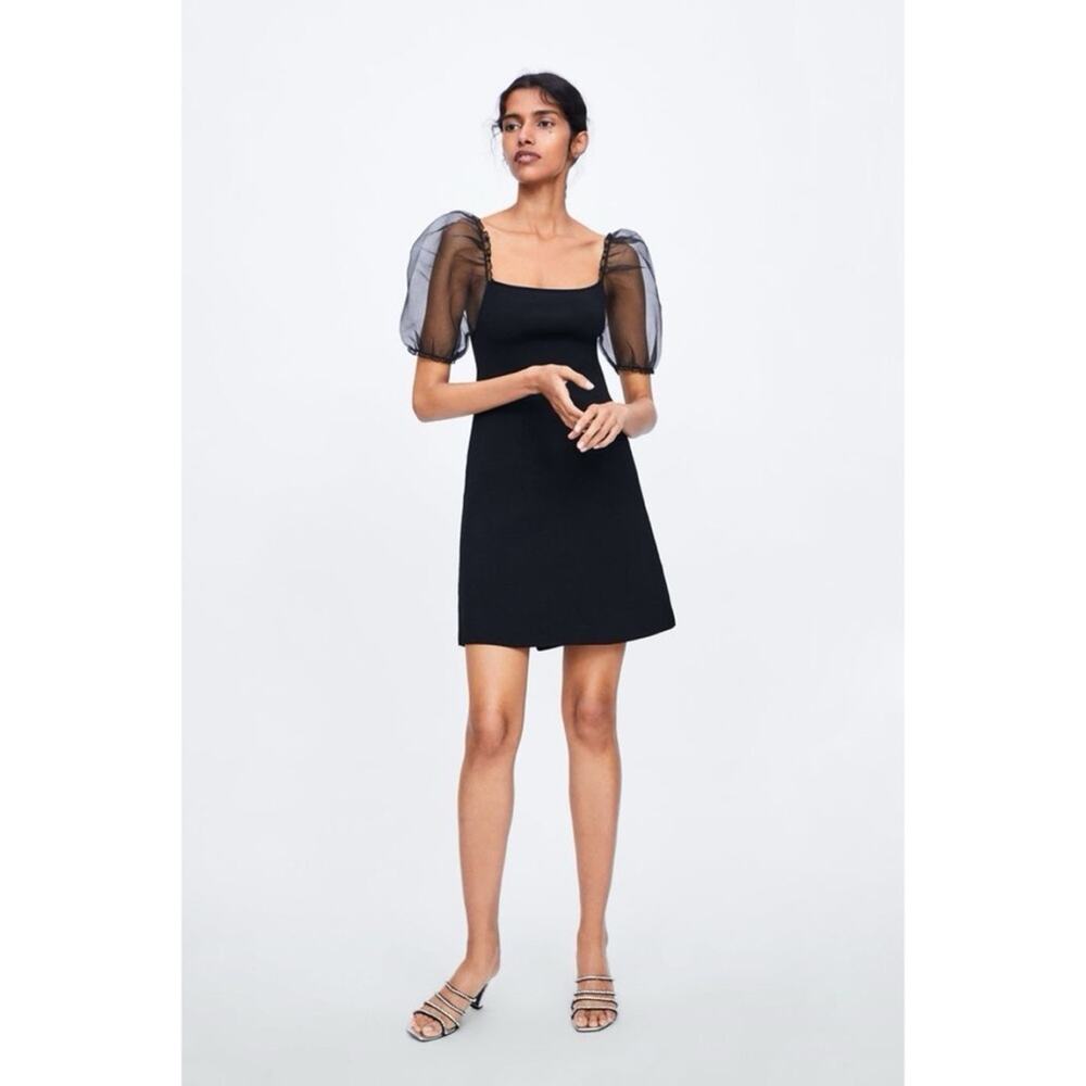 ZARA Elegant Black Puff Sleeve Dress